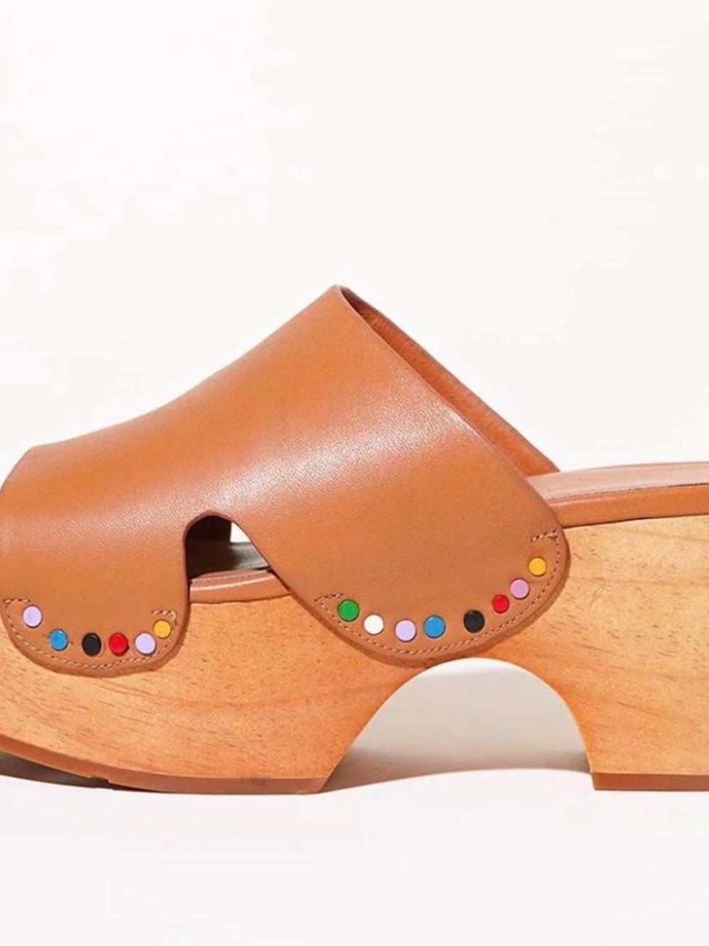 Charlotte Stone Glenna Camel Leather Platform Clogs Studded Size 9